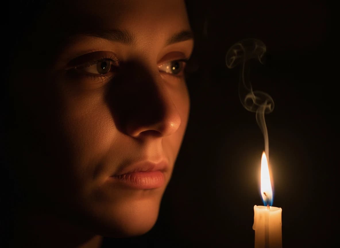 炎が灯す静寂：顔に宿る光と影