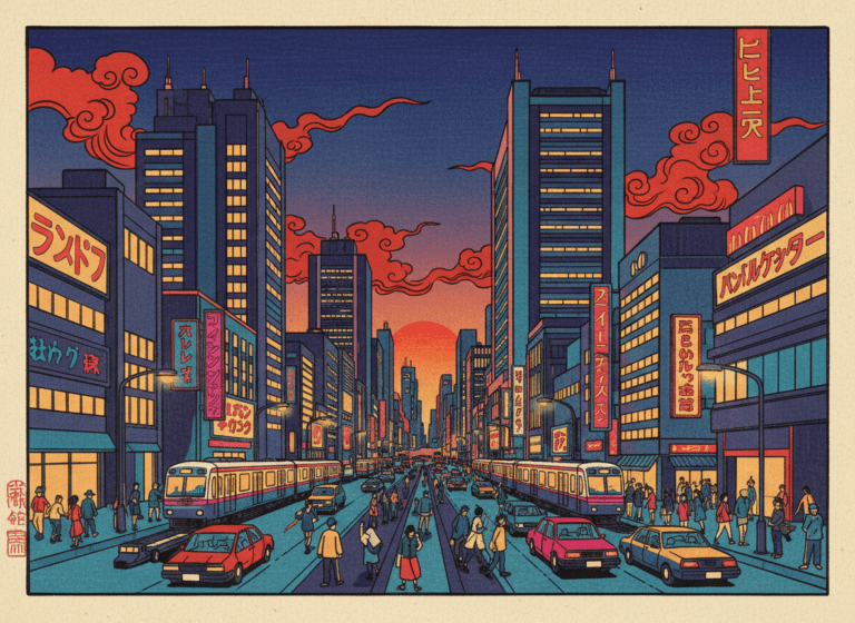 浮世絵風現代都市風景