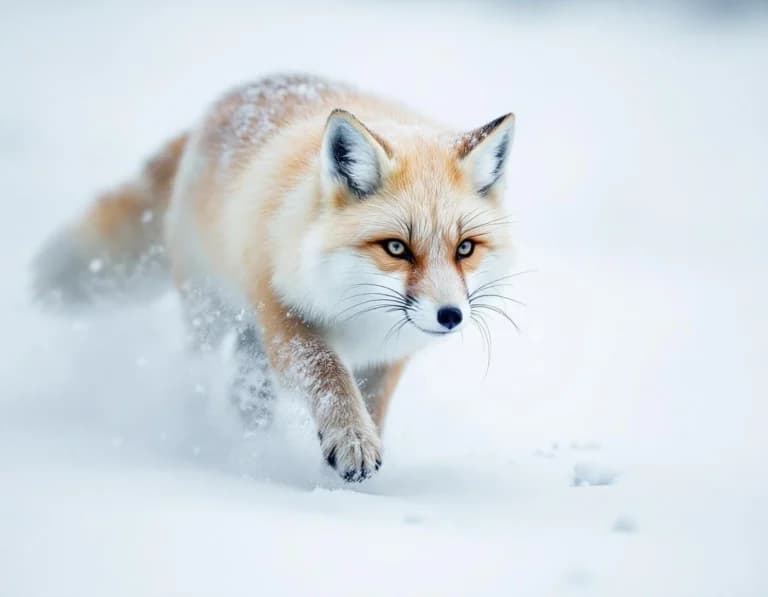 ホッキョクギツネ雪原疾走｜フォトリアル野生動物AI生成プロンプト作例