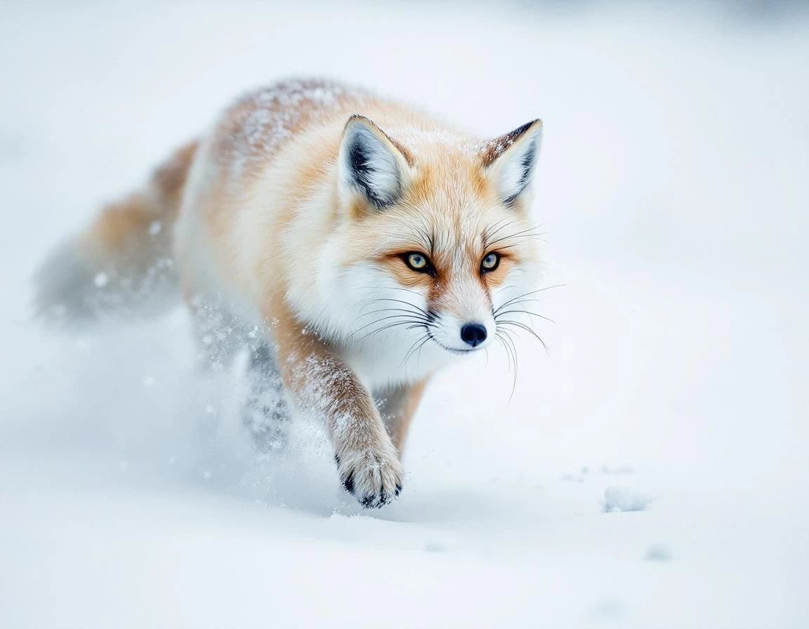 ホッキョクギツネ雪原疾走｜フォトリアル野生動物AI生成プロンプト作例