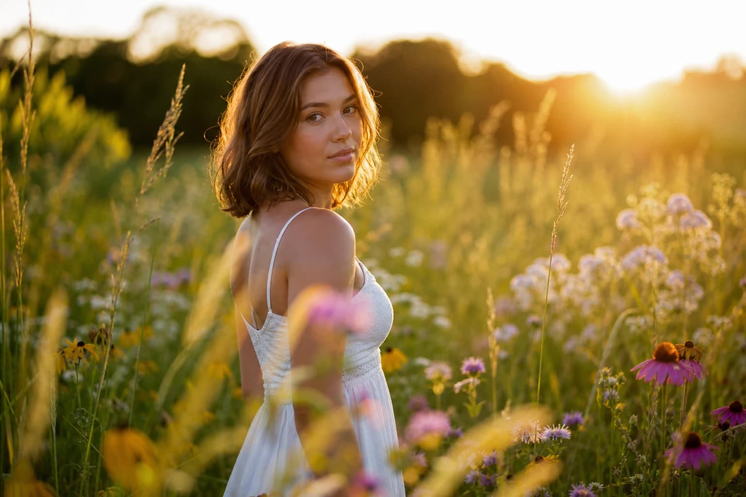 Blurred Grass Foreground Morning Portrait AI Prompt Example