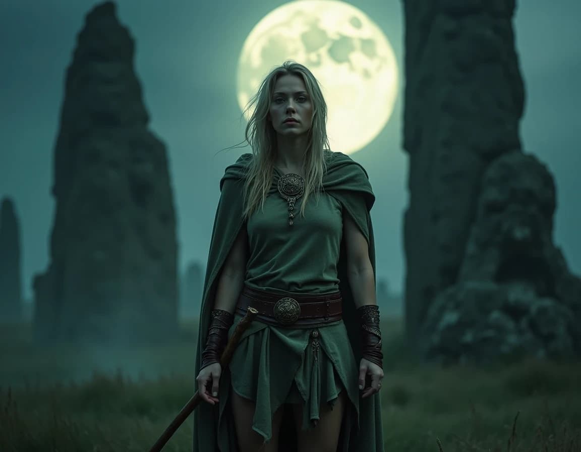 Guerrera Celta en Círculo de Piedras – Prompt de IA