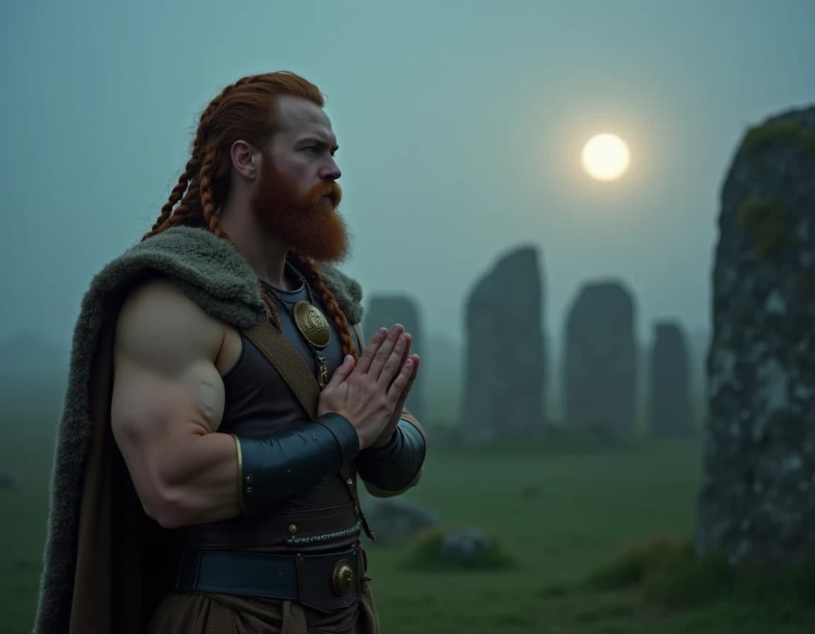 Celtic Warrior Praying at Stone Circle – AI Image Prompt