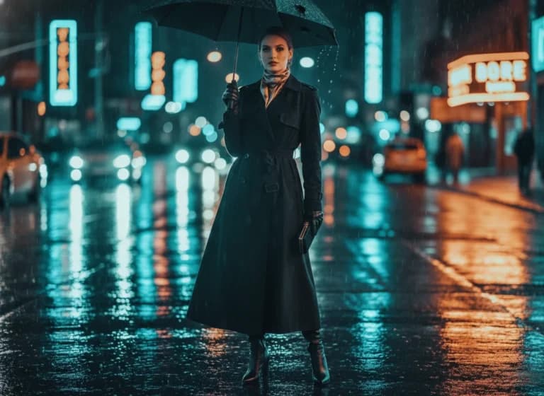 都市夜景に映える！ティール&オレンジが描く女性
