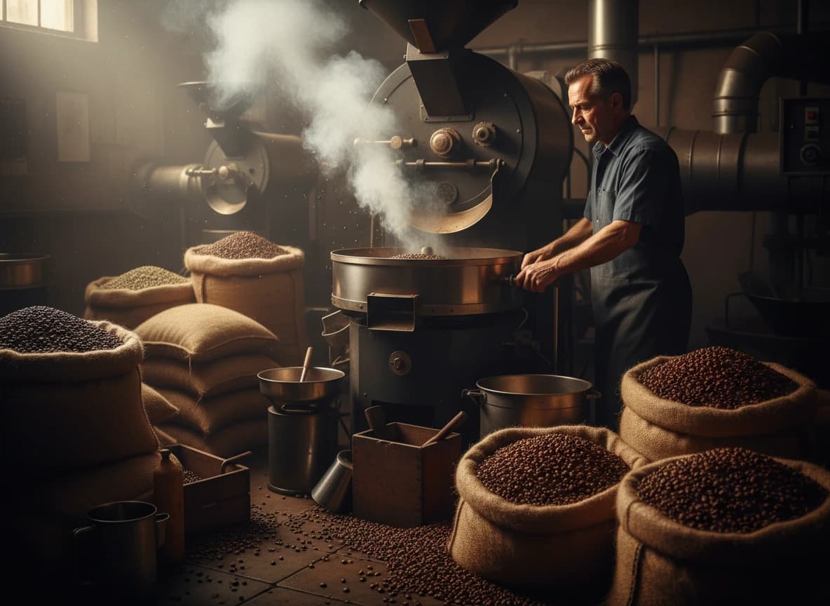AI-Generated Coffee Roasting Scene — 8K Prompt Example