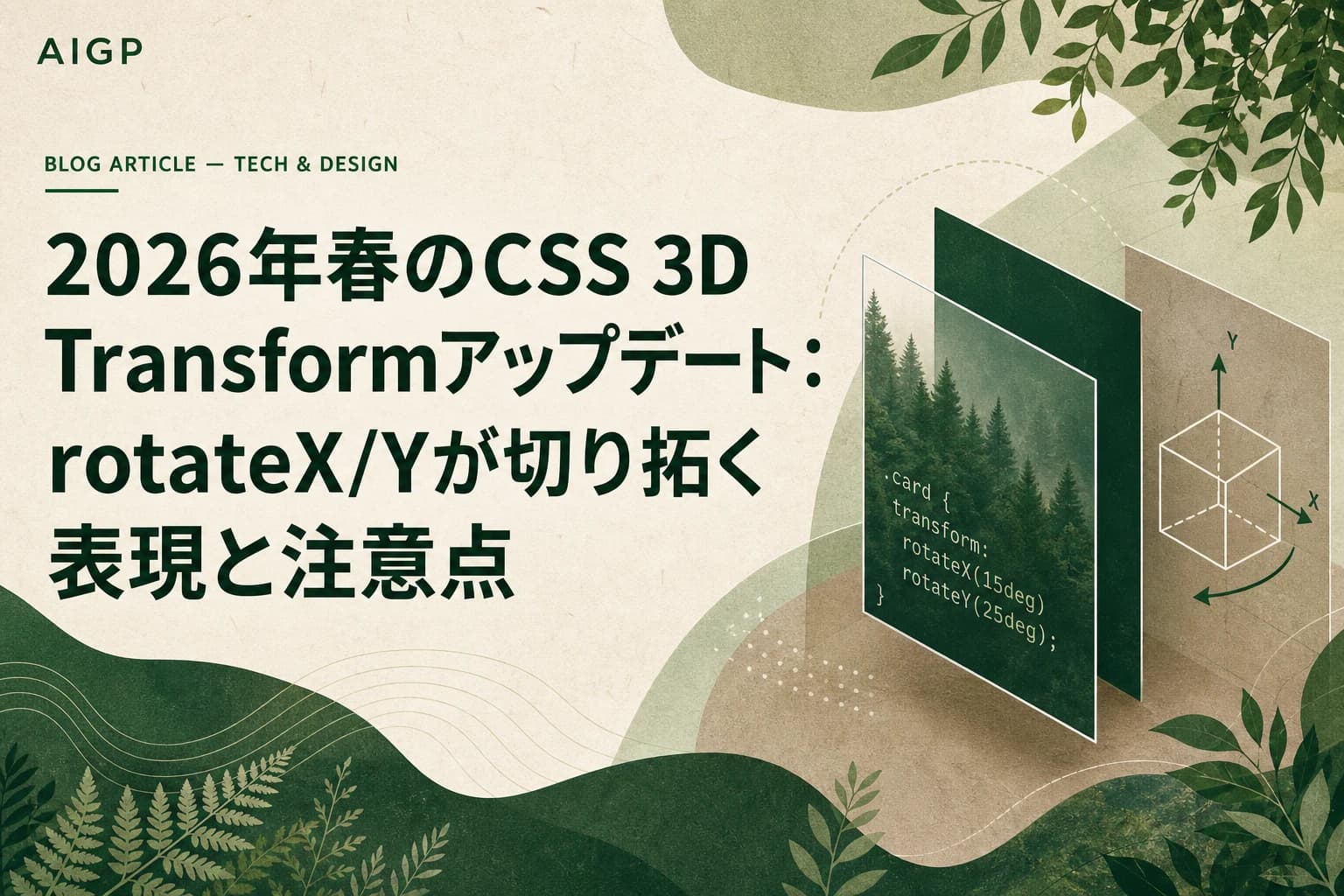 CSS rotateX/rotateY 2026春Baseline統合：3D Transform実装の作例と注意点