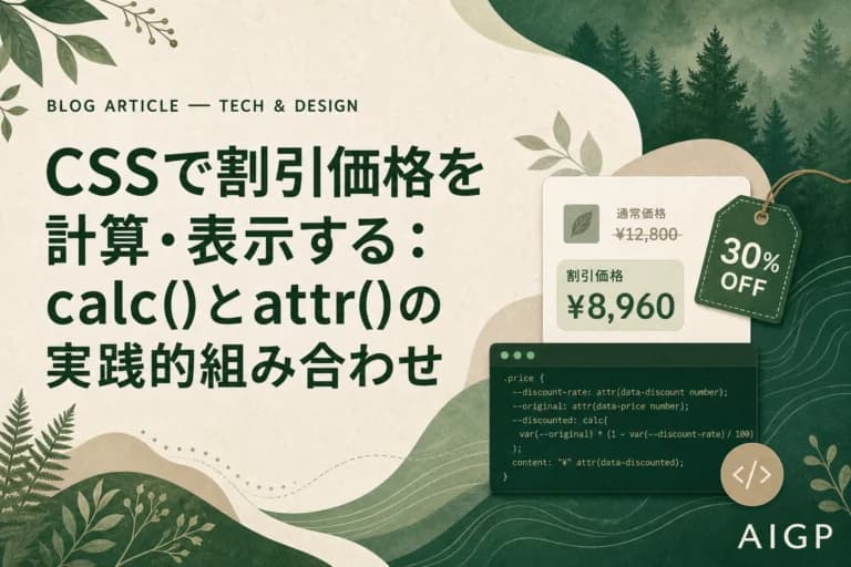 CSSのcalc()とattr()で割引価格を計算する作例とプロンプト