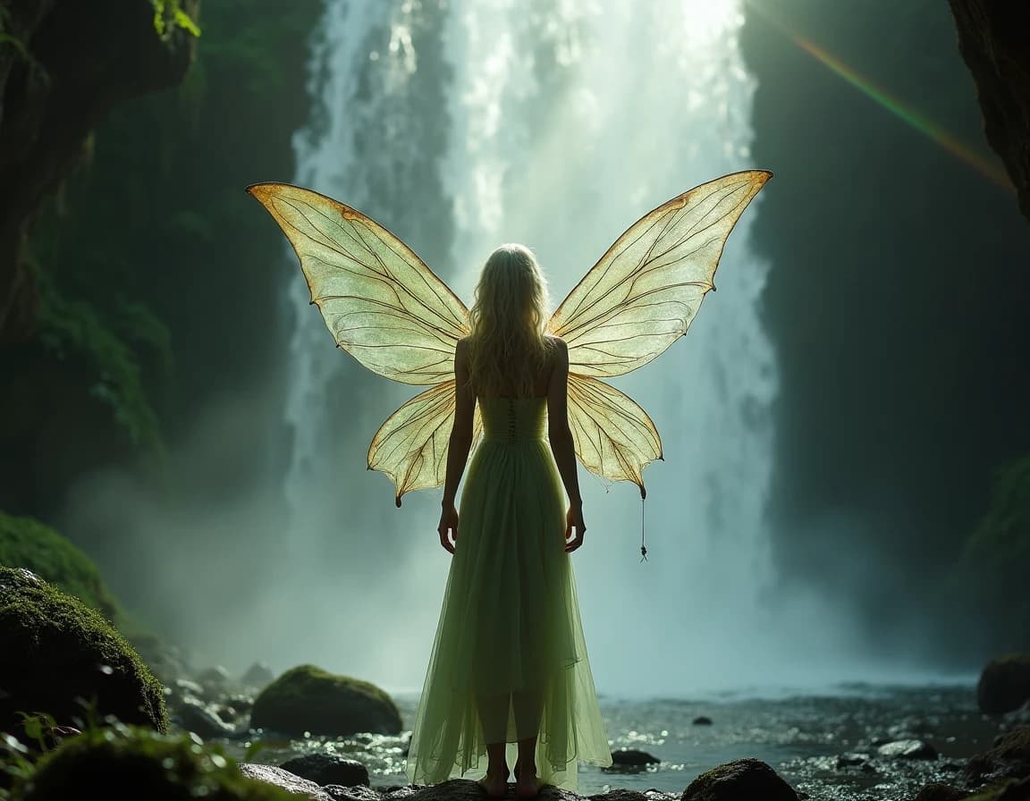 Fairy Behind Waterfall: AI-Generated Photo-Realism Prompt