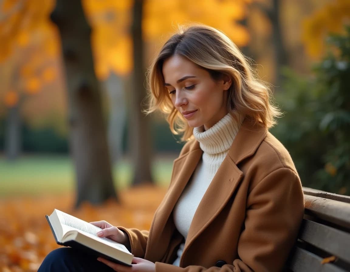 Fallen Leaves Reading Scene: AI Image Prompt Example