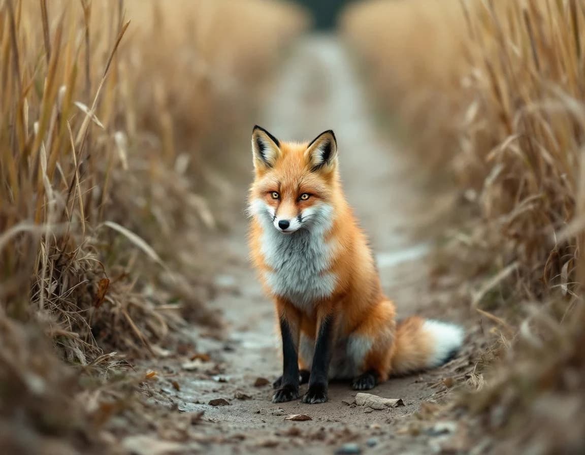 Fox at Dusk on a Rice-Field Path — AI Photo Prompt