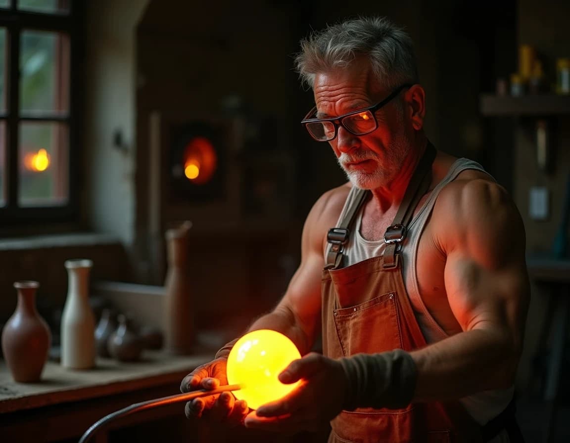 Glassblower Flame Reflection – AI-Generated Photo Prompt