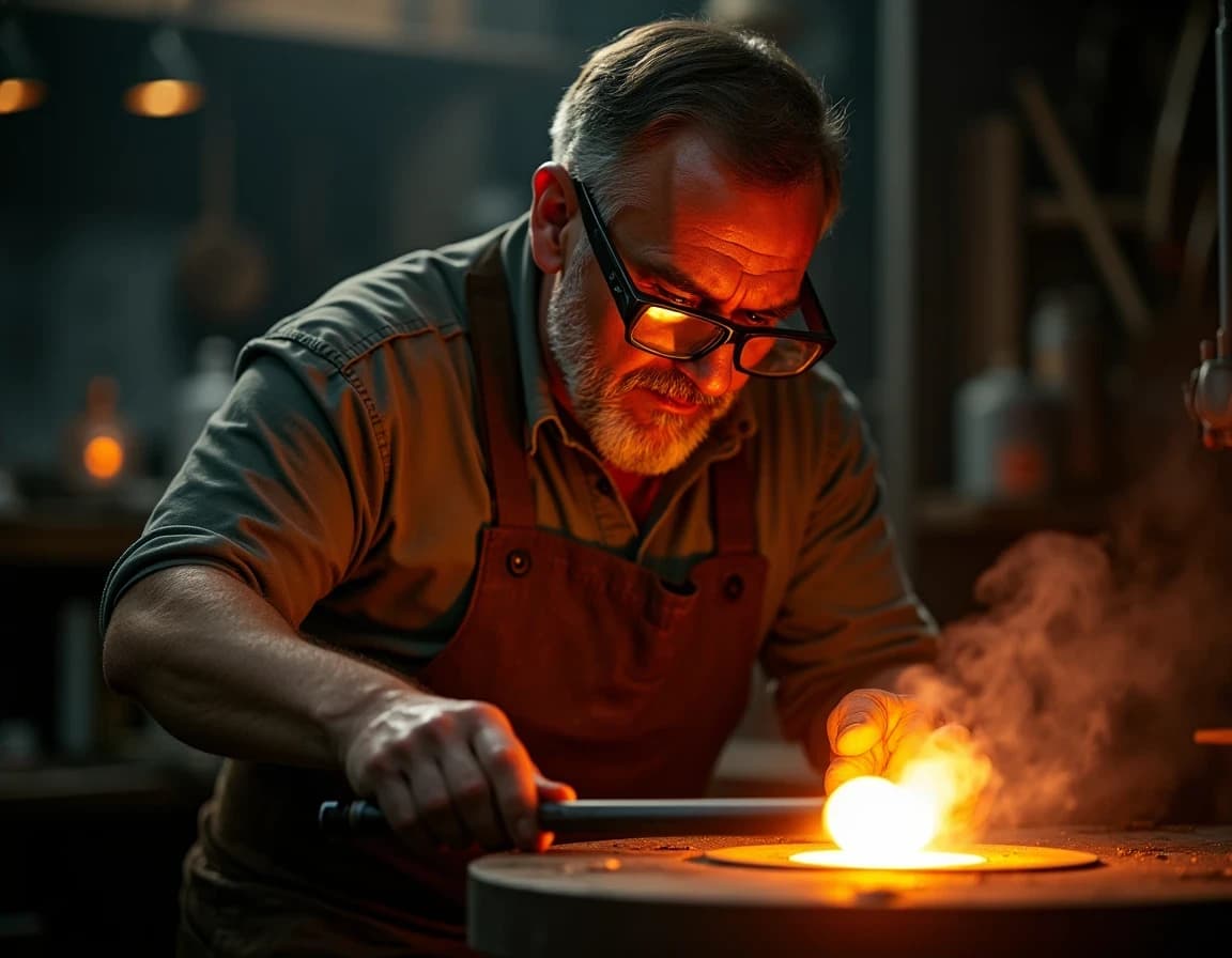 Glassblower Flame Reflection – AI Photo Prompt Example
