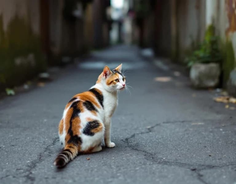 光る緑の瞳、路地裏で振り返る