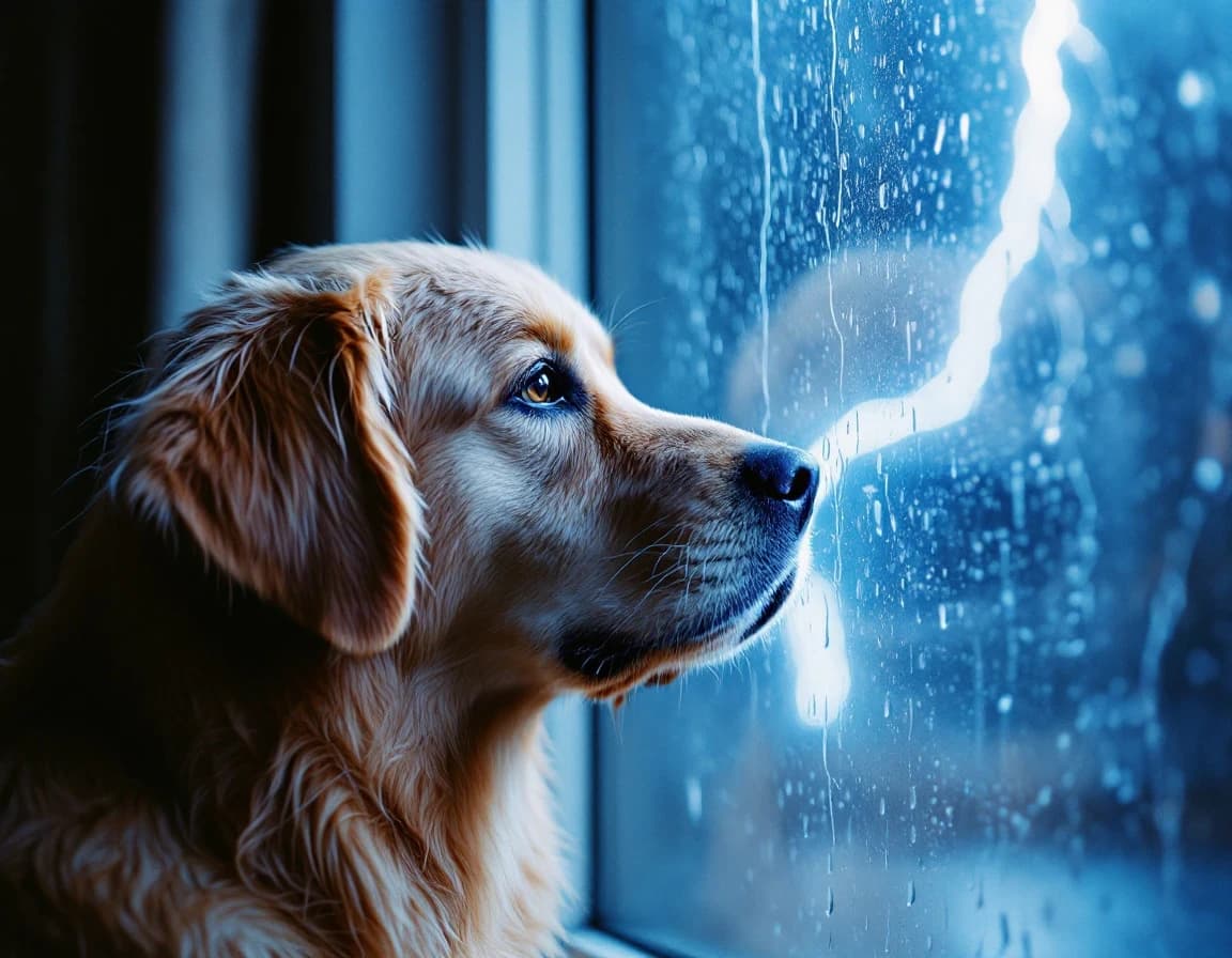 Golden Retriever en tormenta: prompt de foto IA estilo film