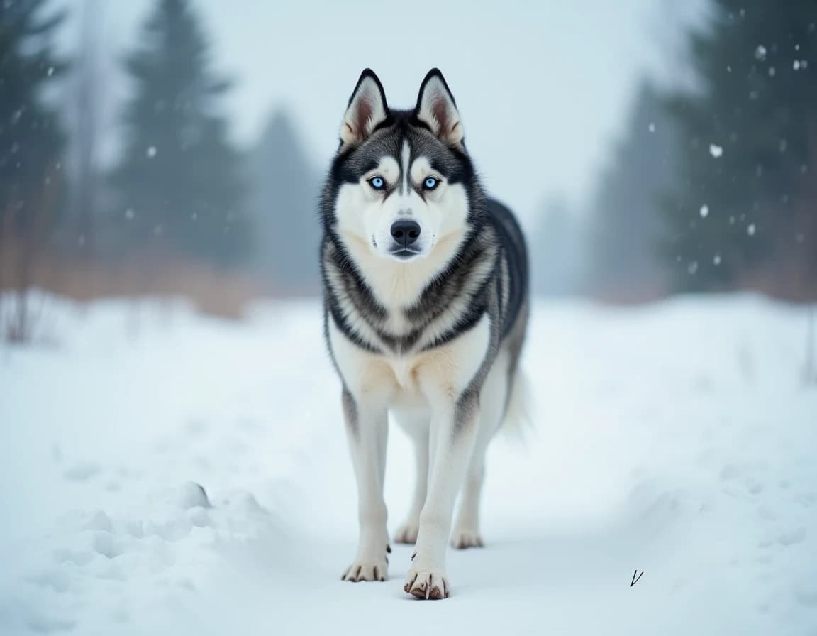 Husky en la Nieve Nórdica: Prompt de Foto Documental con IA