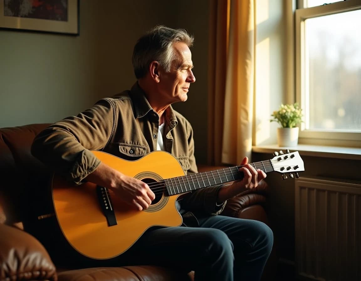 Retrato de guitarrista al atardecer — prompt generado con IA