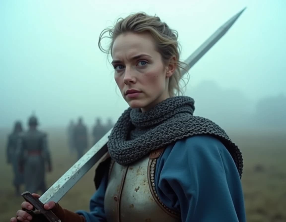 Medieval Warrior Woman at Dawn — AI Image Prompt Example