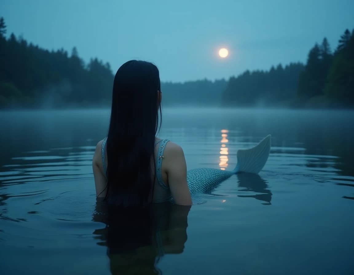 Moonlit Mermaid Lake Scene – AI-Generated Image Prompt