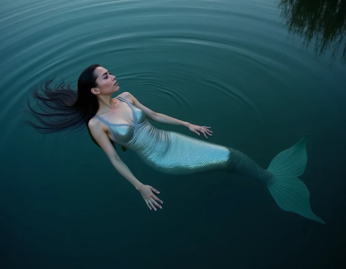 月光の湖に浮かぶ人魚｜銀鱗AI生成プロンプト作例