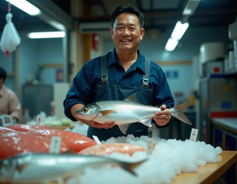 氷の煌めき、魚屋の笑顔