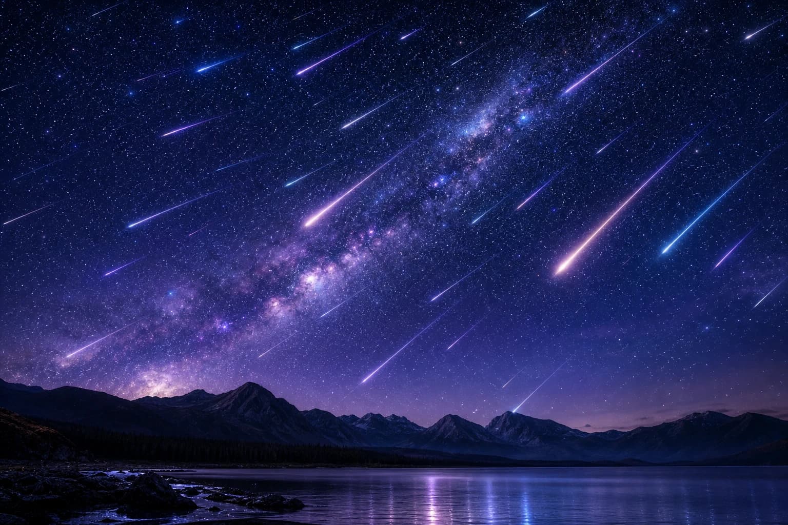 夏夜星空流星雨 AI 生成图像提示词示例｜8K 电影级画质