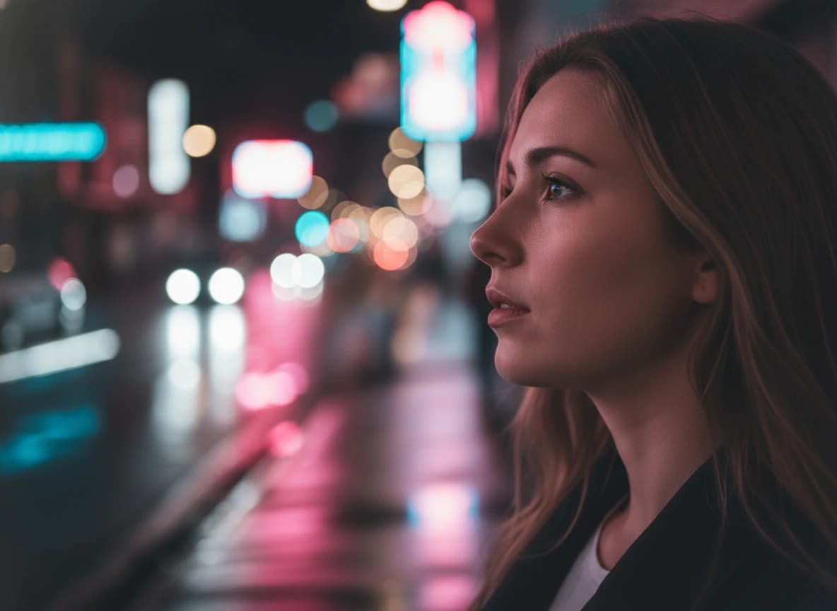 Neon Rim Light Portrait Prompt – AI-Generated Night Scene