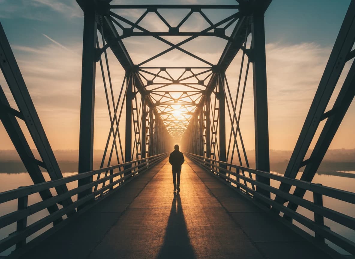 Puente al atardecer en perspectiva: prompt de IA ejemplo
