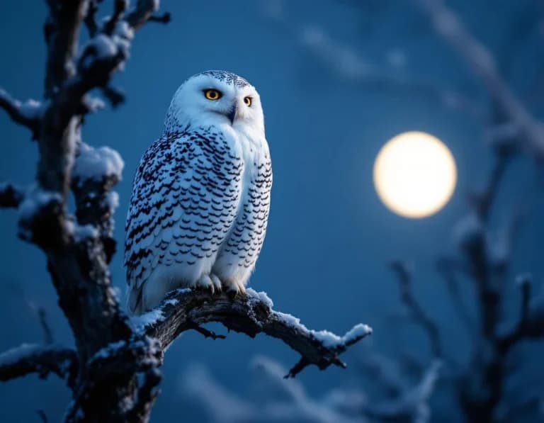 月明かりのフクロウ写真風AI生成プロンプト作例【羽毛テクスチャ】