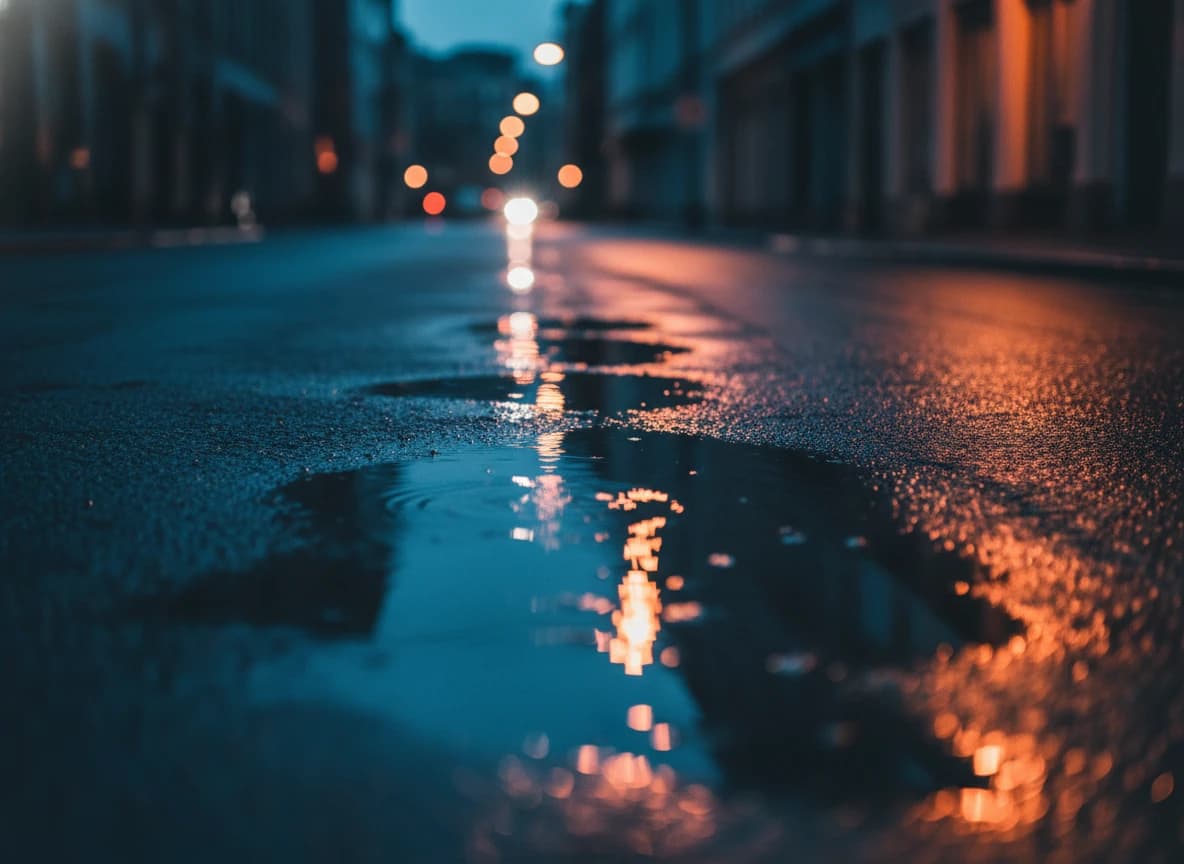 Reflejo de farola en noche lluviosa — prompt de IA