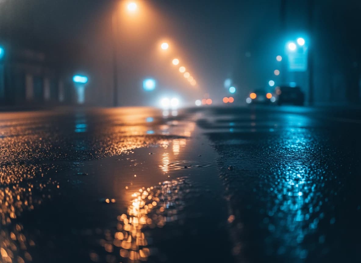 雨夜の街灯反射｜シネマティックAI画像プロンプト作例