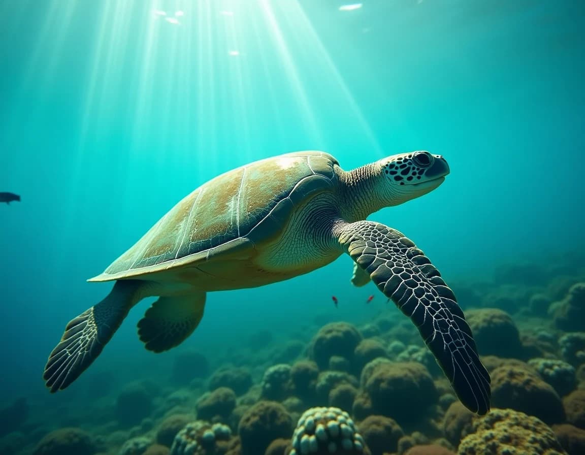 Prompt de foto submarina de tortuga marina generado con IA