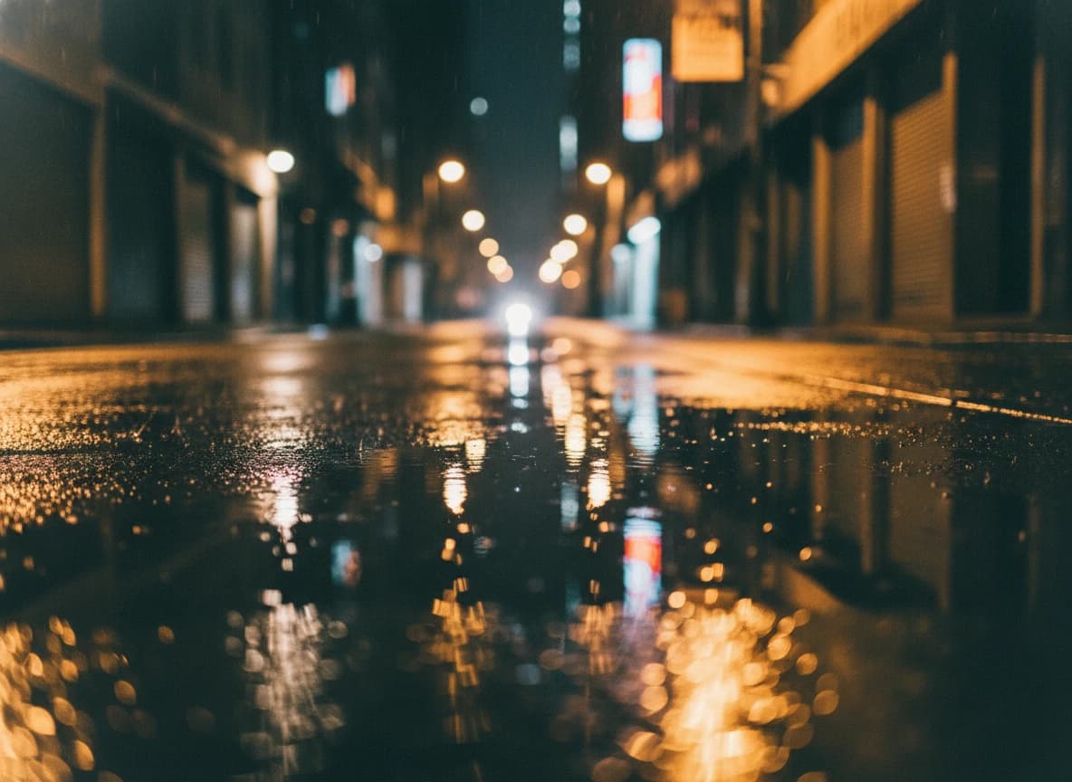 Reflejos de noche lluviosa: prompt de foto cinematográfica con IA