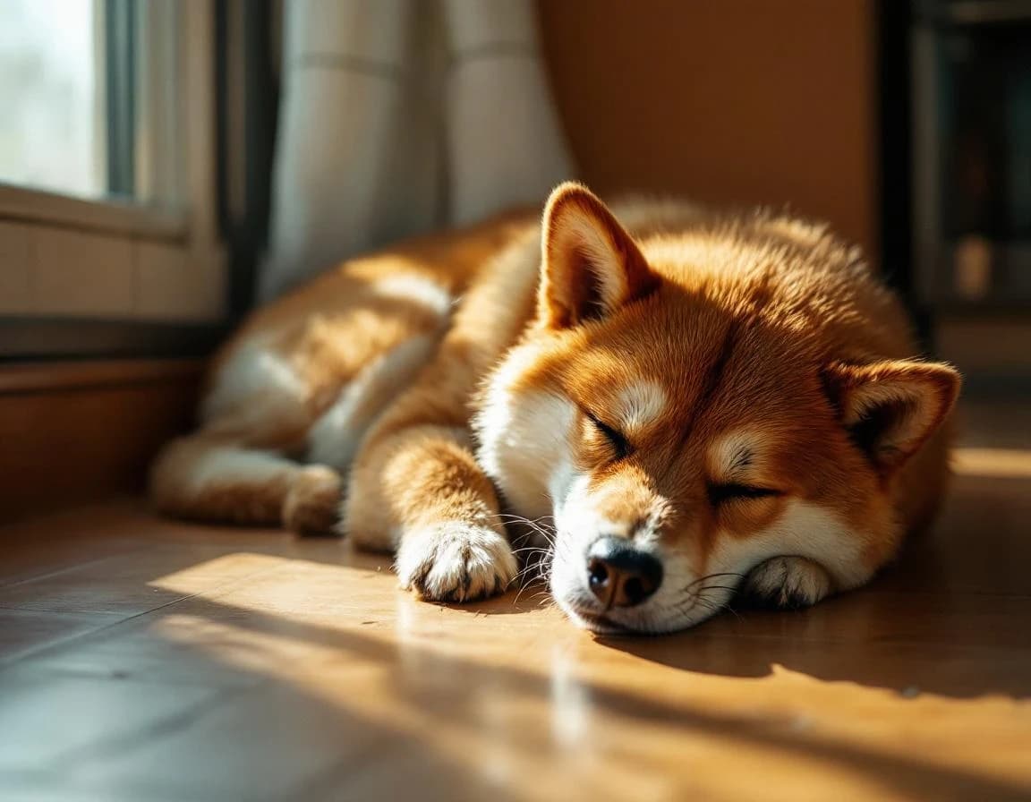 朝の台所で眠る柴犬｜リアル写真風AI生成プロンプト作例