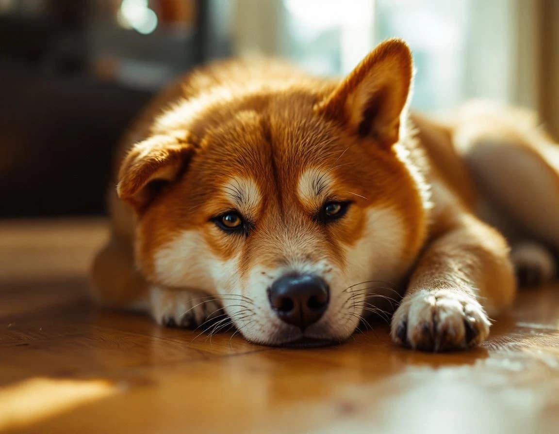 朝の光に伸びて、柴犬が溶ける