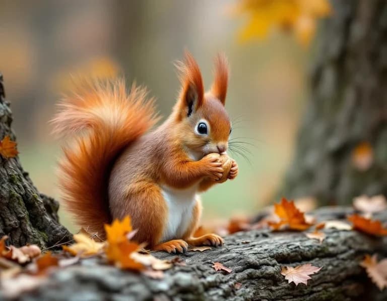 秋の森のリス×胡桃｜野生動物写真風AI生成プロンプト作例