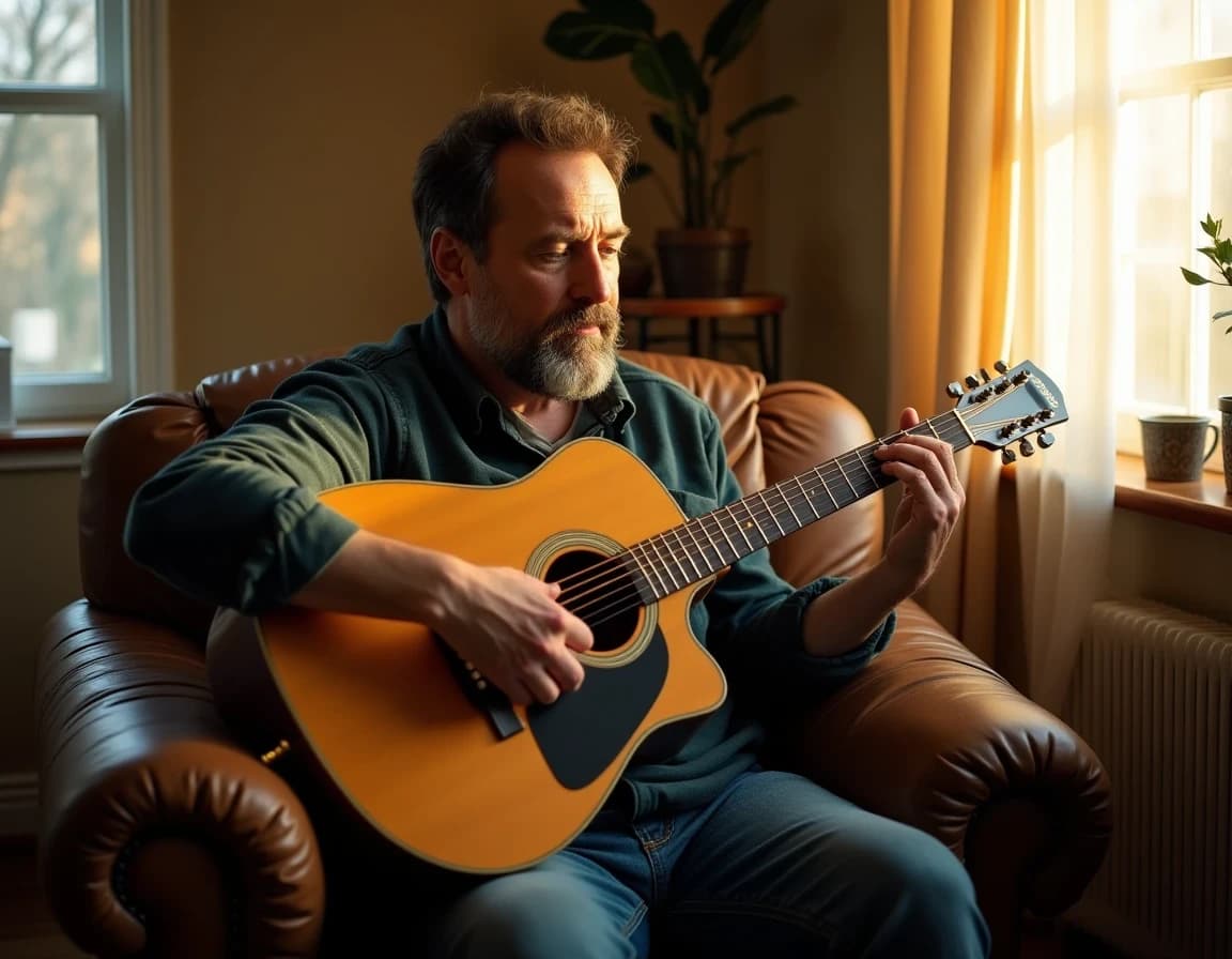 AI Image Prompt: Fingers Plucking Guitar at Dusk
