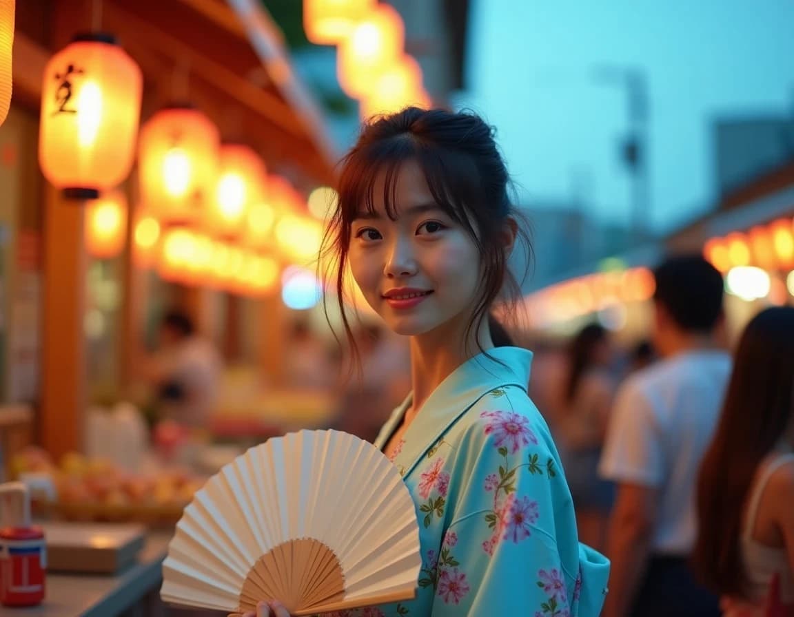 Summer Festival Yukata Portrait AI Image Prompt Example