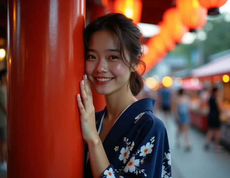 夏祭り浴衣ポートレートAI生成｜提灯の灯り作例プロンプト