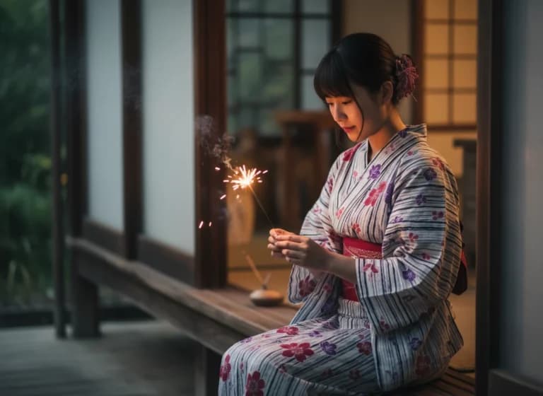 線香花火が弾ける！夏の香りに包まれる縁側