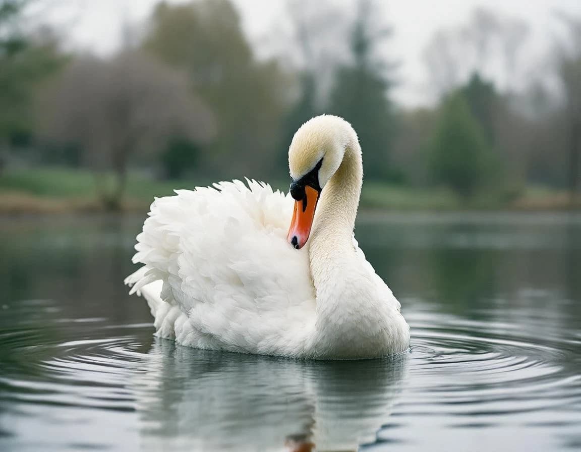 Cisne acicalándose en estanque: imagen IA realista