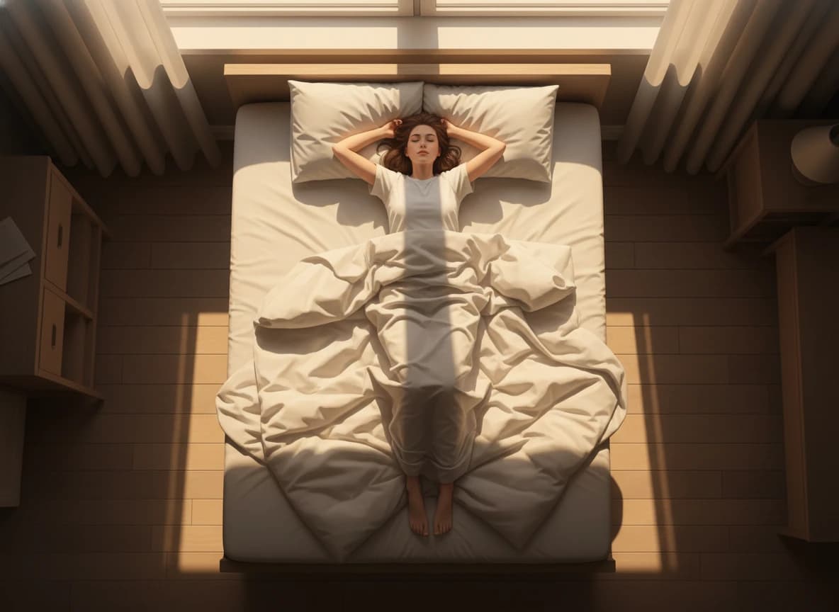 Top-View Bed Morning Light Wake-Up AI Image Prompt