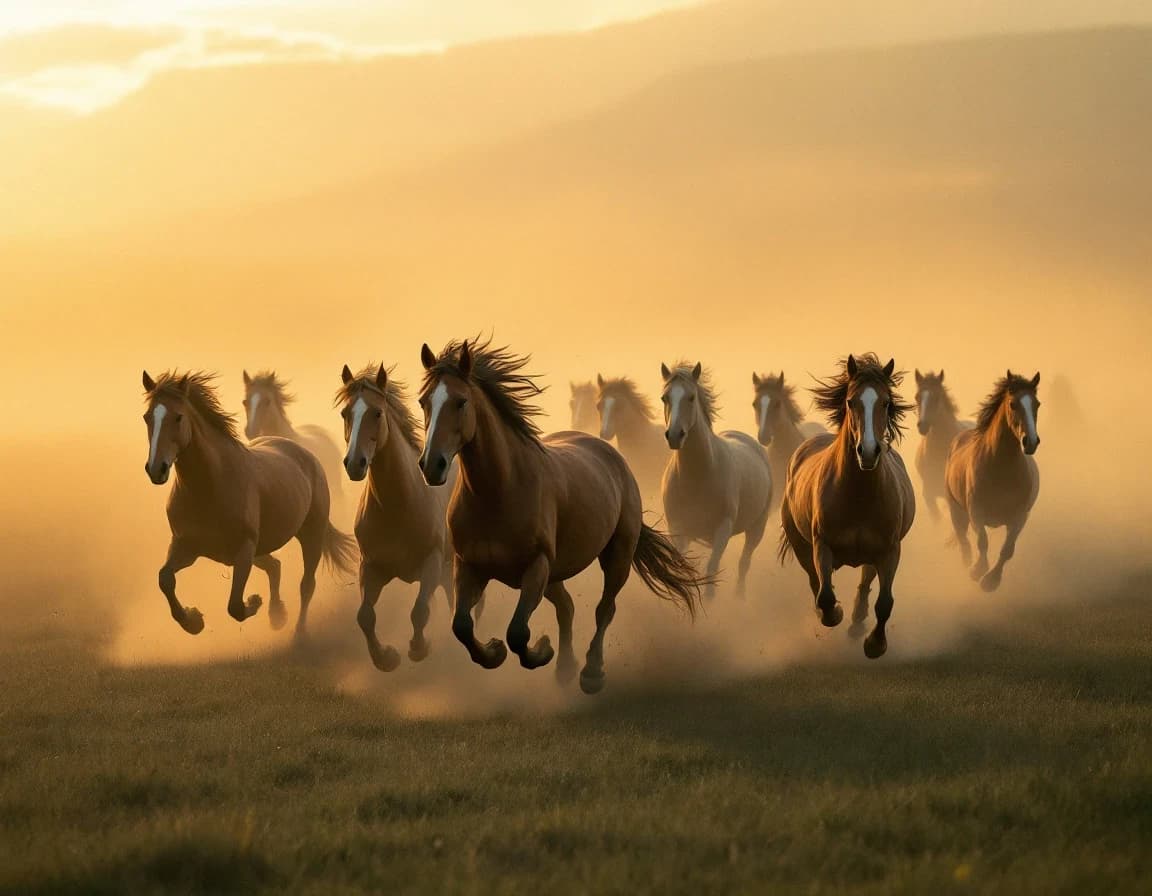Wild Horses Galloping at Dusk — AI Photo Prompt