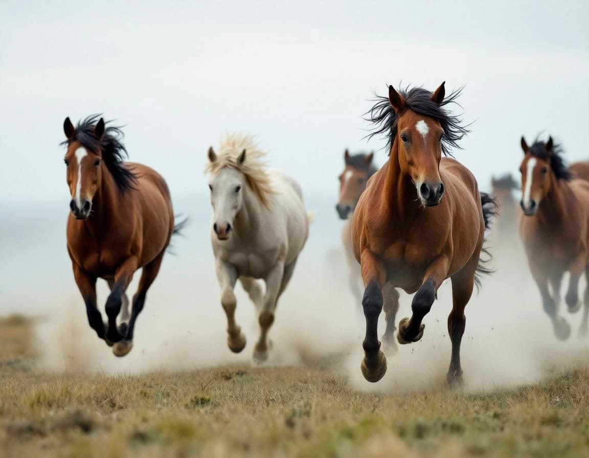 Caballos salvajes al galope — prompt AI de foto documental