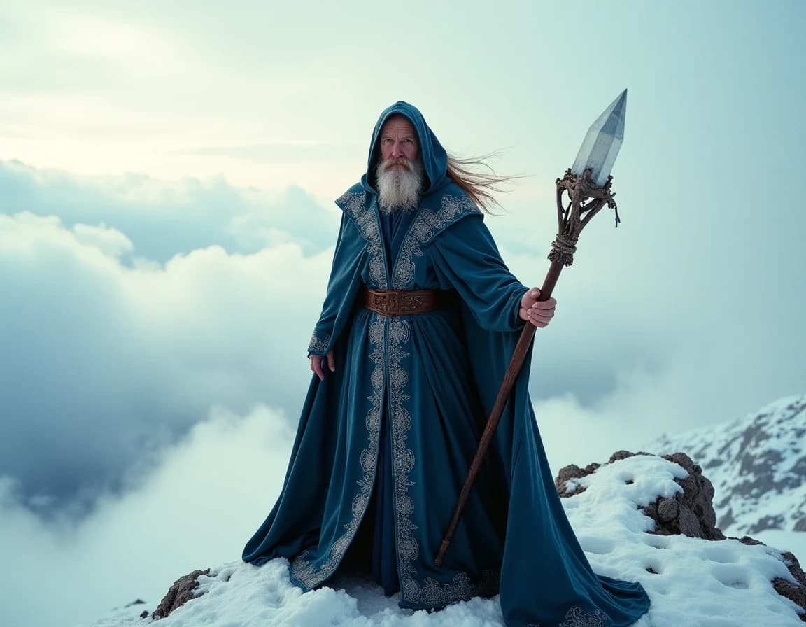 Mago en Cima Nevada — Prompt de imagen generado con IA