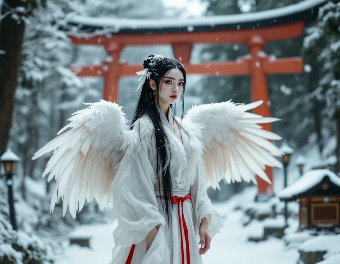 Crane Spirit at Snowy Shrine Gate — AI Image Prompt