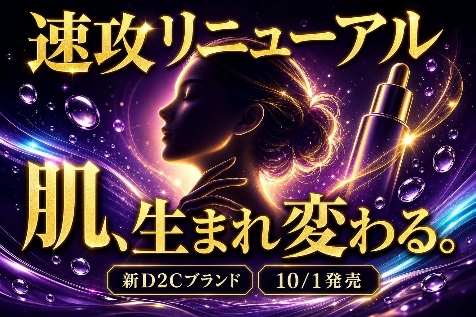 D2Cスキンケア新作ローンチバナーのAI生成プロンプト作例