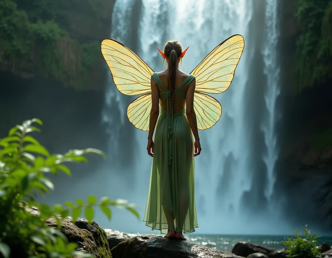 Fairy Behind Waterfall – AI-Generated Fantasy Photo Prompt
