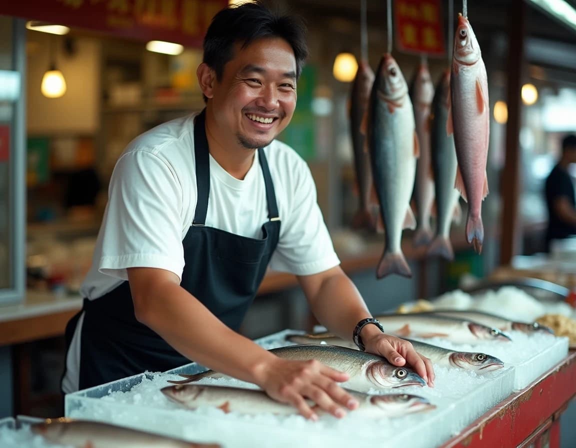 Prompt para mercado de pescado japonés — imagen generada con IA