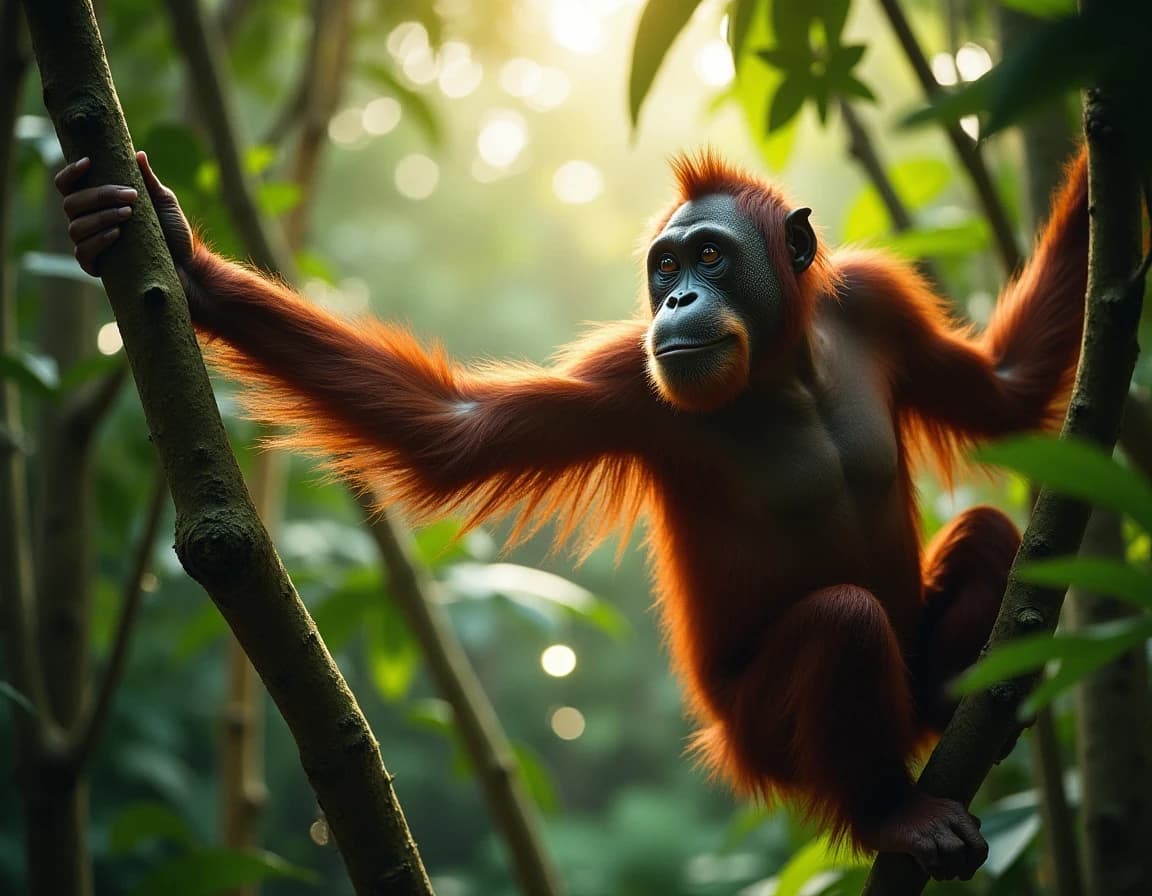Wild Orangutan Rainforest Canopy – AI-Generated Photo Prompt