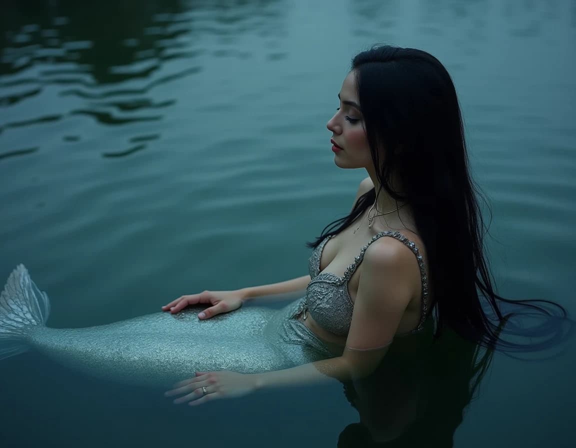 Moonlit Mermaid AI Image Prompt – 35mm Documentary Fantasy